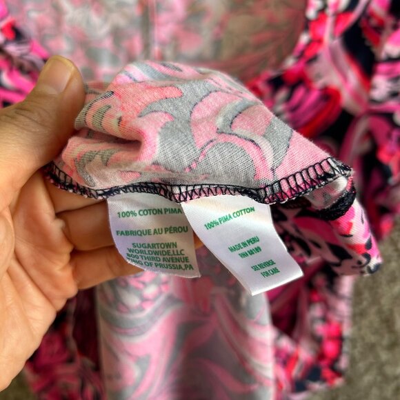 Lilly Pulitzer Womens Sz M Pink & Navy Floral V-Neck Short Sleeve Dress - Picture 7 of 10